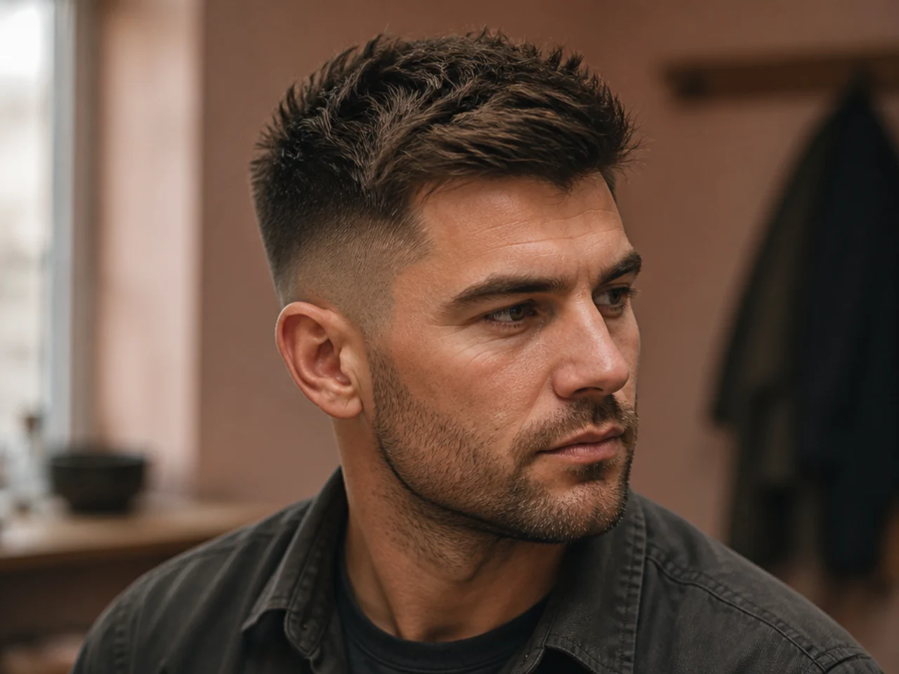 A short haircut after a helmet has been removed