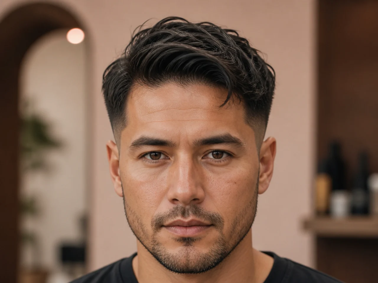 Hair caught halfway between short and medium length