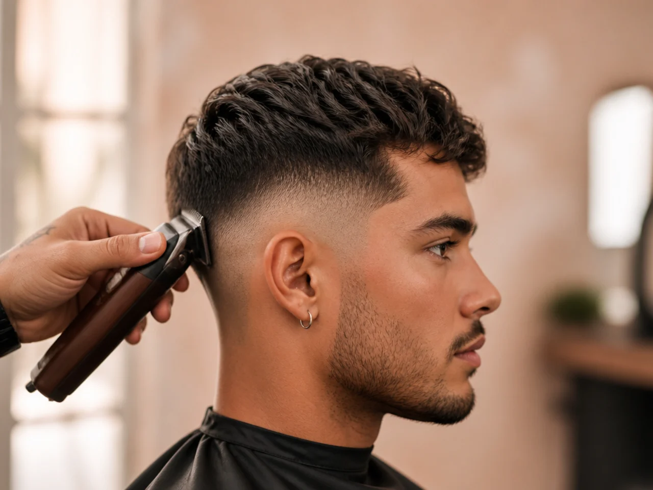 Medium hair being cut back to short