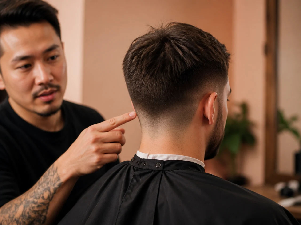 A consultation about length with a barber
