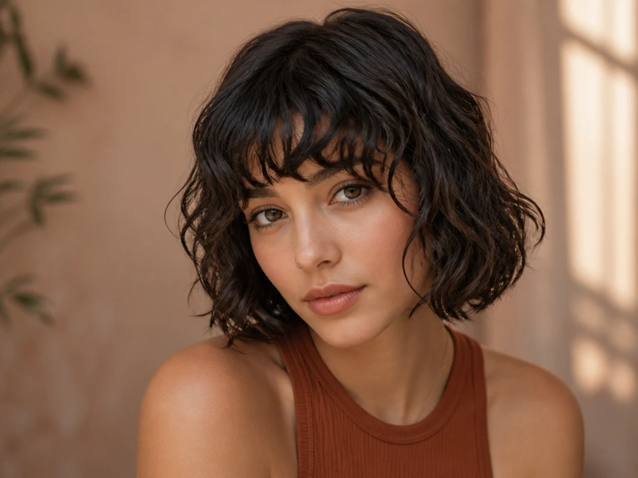 Short wavy hair with a fringe