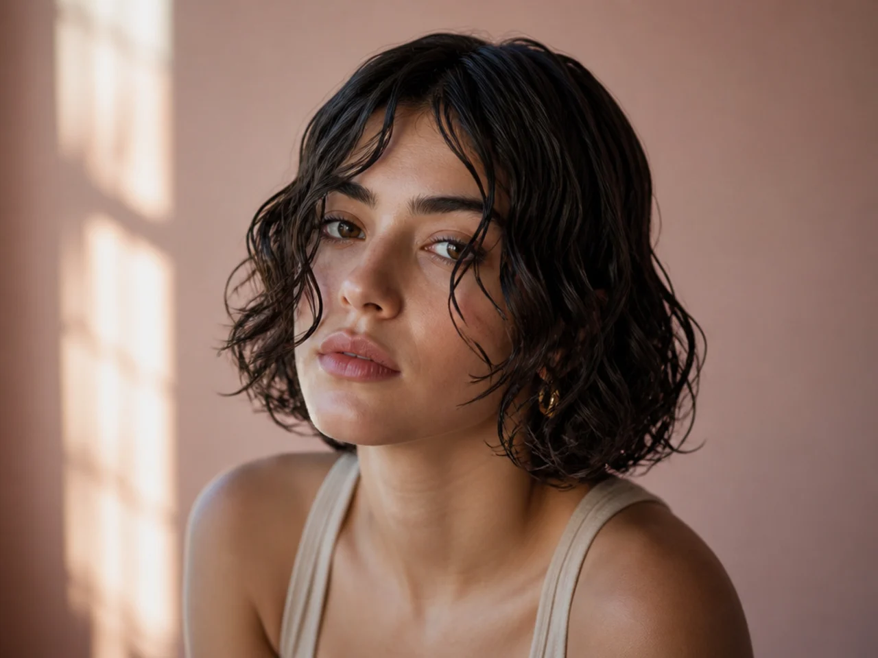 Short wavy hair flattened by too much product