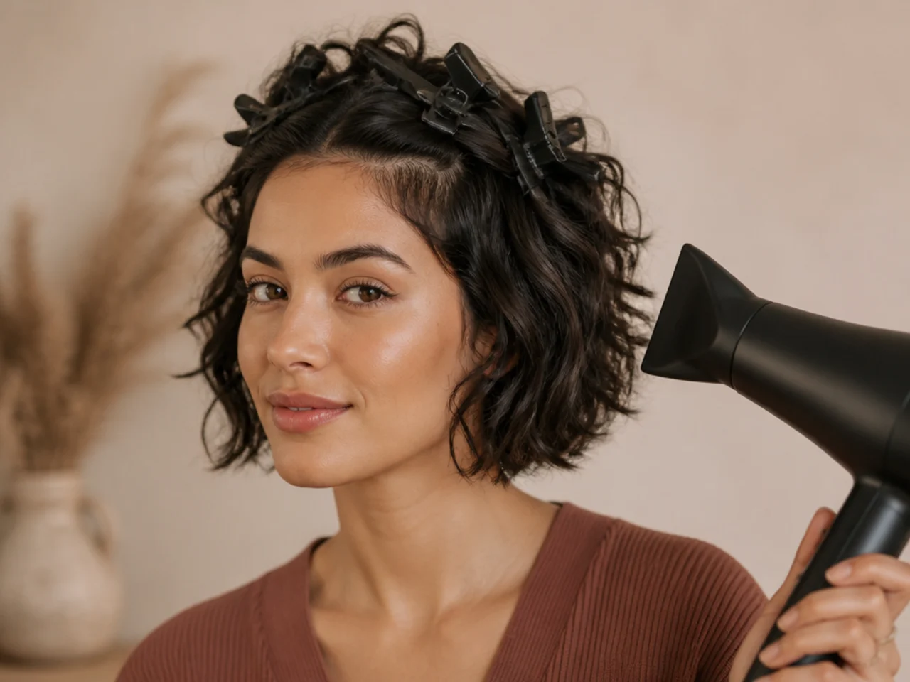 Root clips on short wavy hair