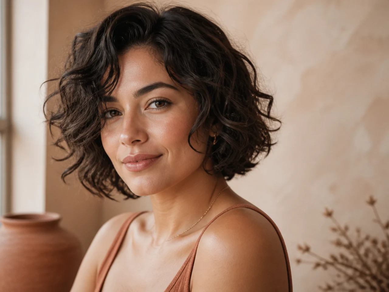Short wavy hair styled without oil