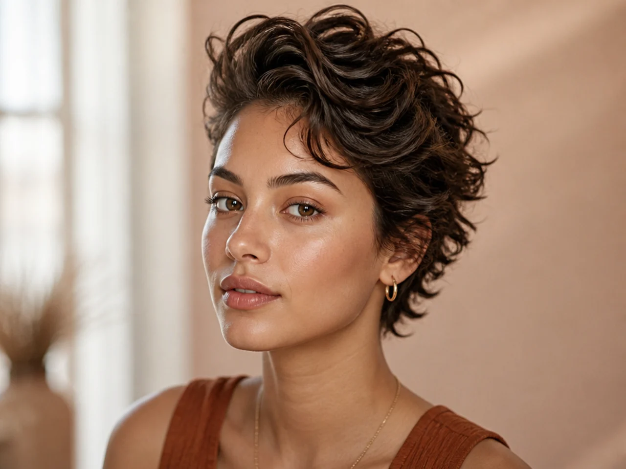 Crown dried upward on short wavy hair
