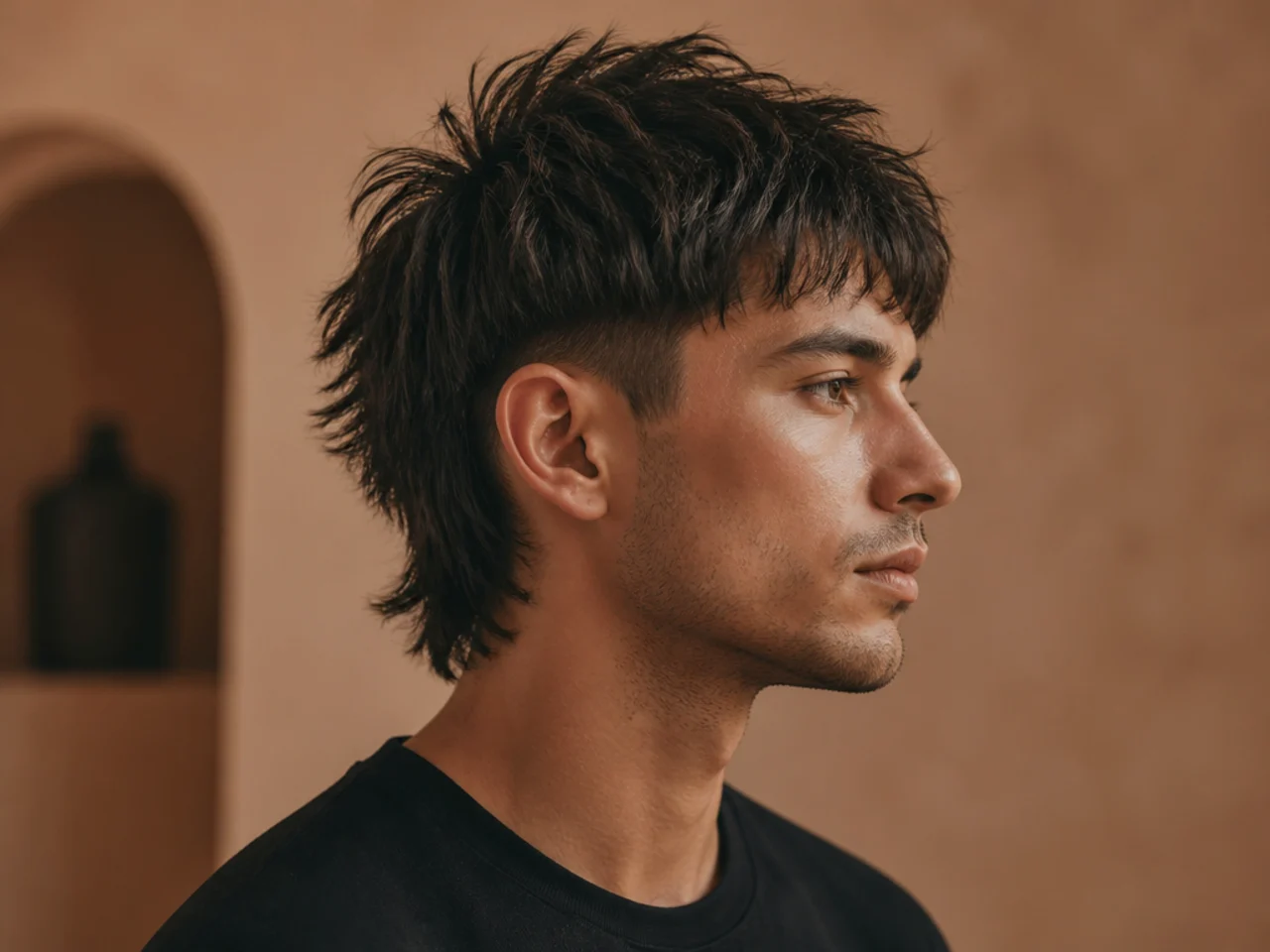 Disconnected short wolf cut with hard undercut break between top and sides