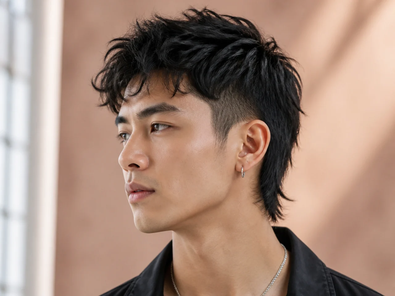 Short undercut wolf cut with buzzed sides and layered top mass