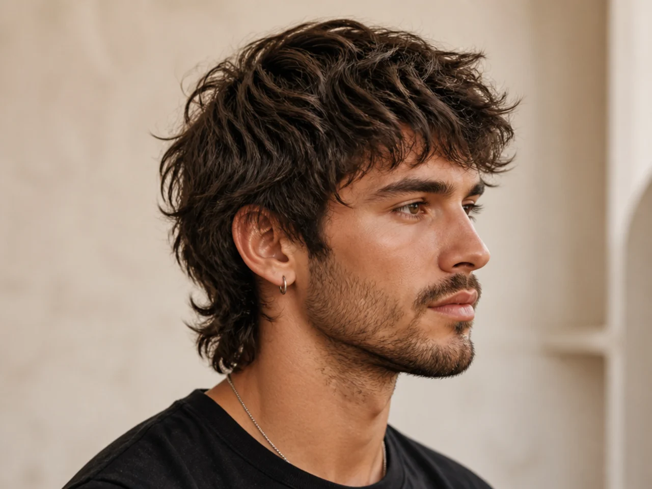 Short wavy wolf cut with natural movement through cropped top and feathered nape