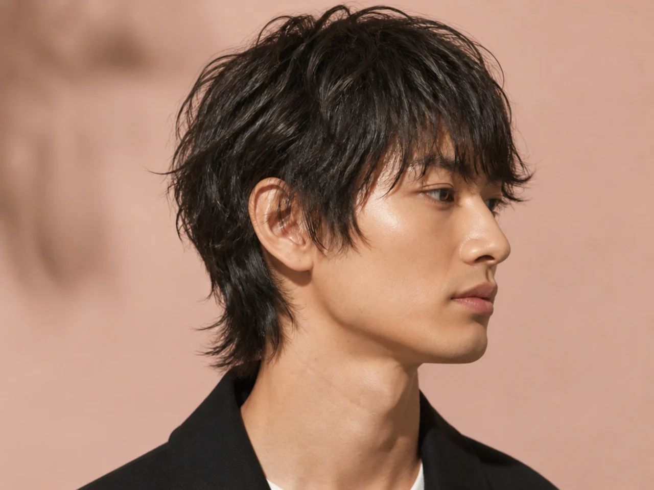 Japanese short wolf cut with structured layers and straight-across fringe