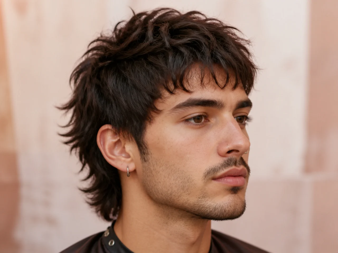 Short wolf cut with piecey textured fringe falling over the brow