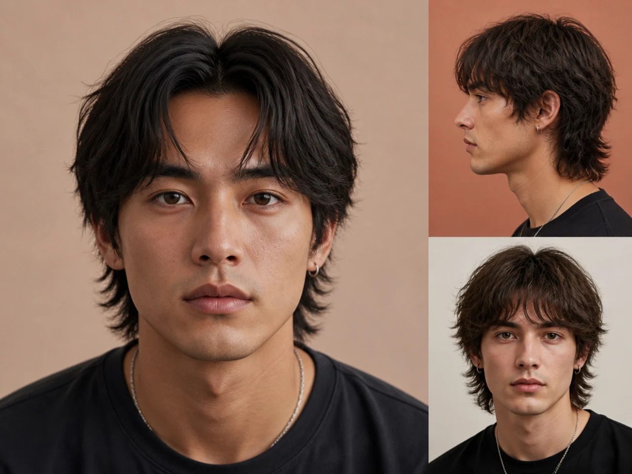 Short wolf cut with defined middle part and symmetrical layered panels