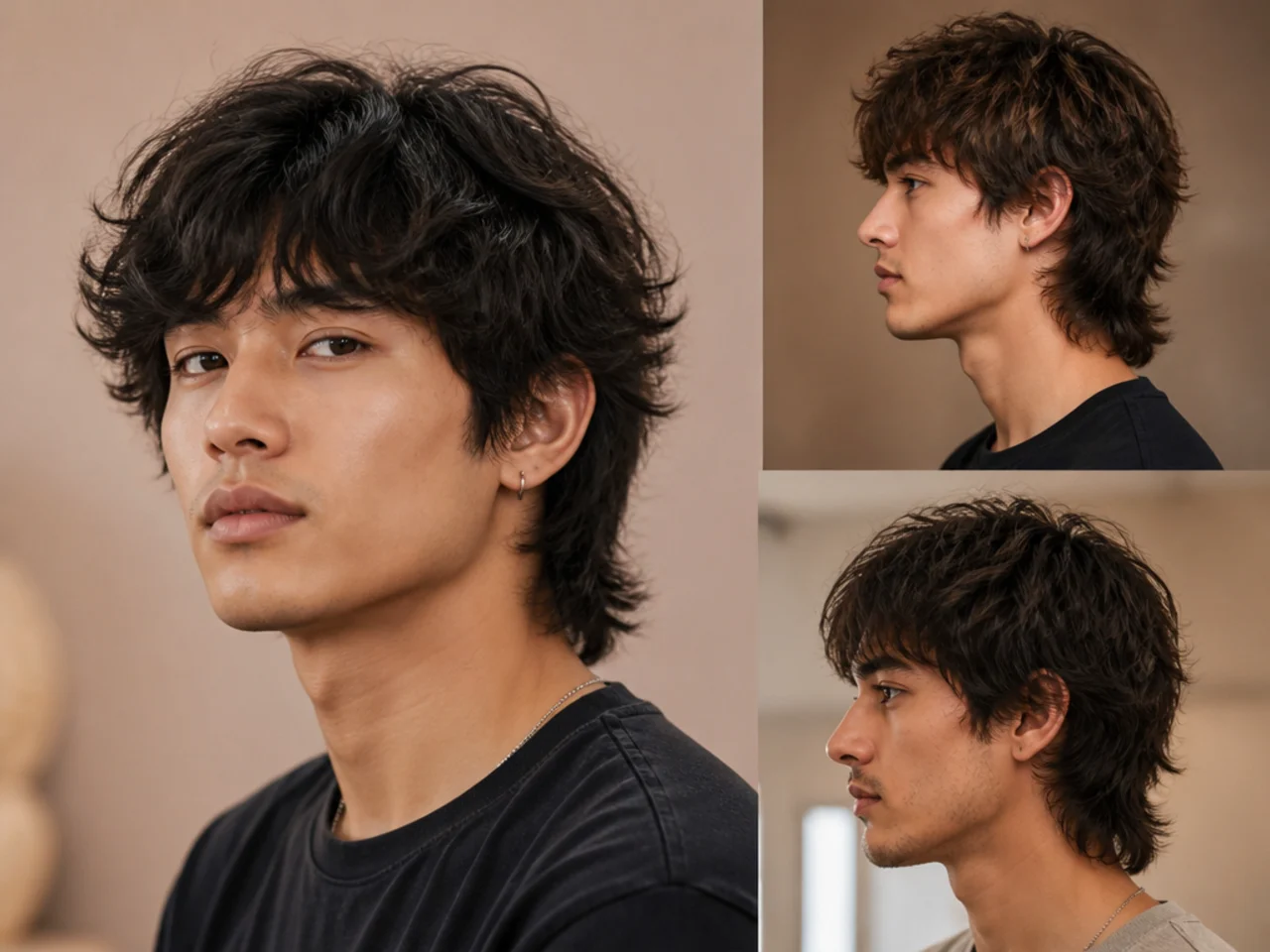 Boy wolf cut androgynous style on a young man with soft blended layers