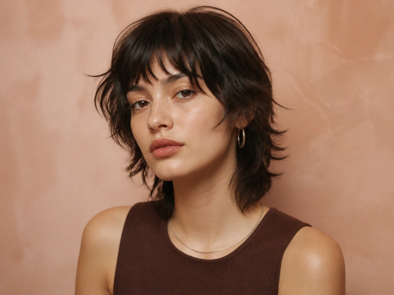 Short wolf cut with bangs partway through growing out