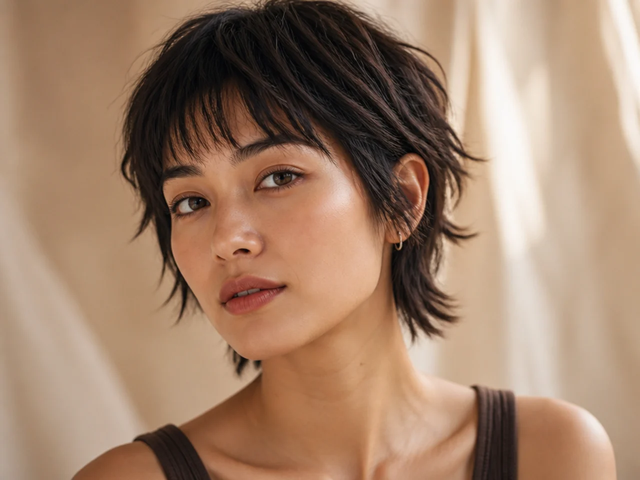 Short wolf cut with point-cut textured bangs