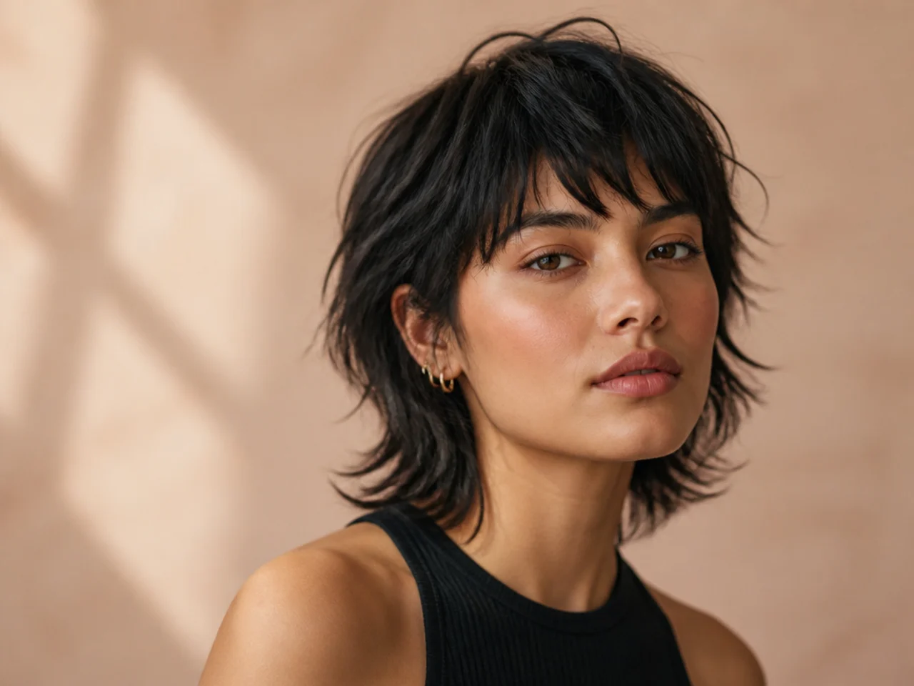 Short wolf cut on fine hair with a wispy fringe
