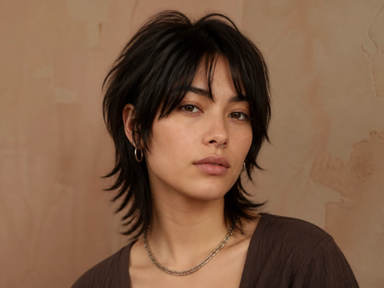 Short wolf cut with bottleneck bangs