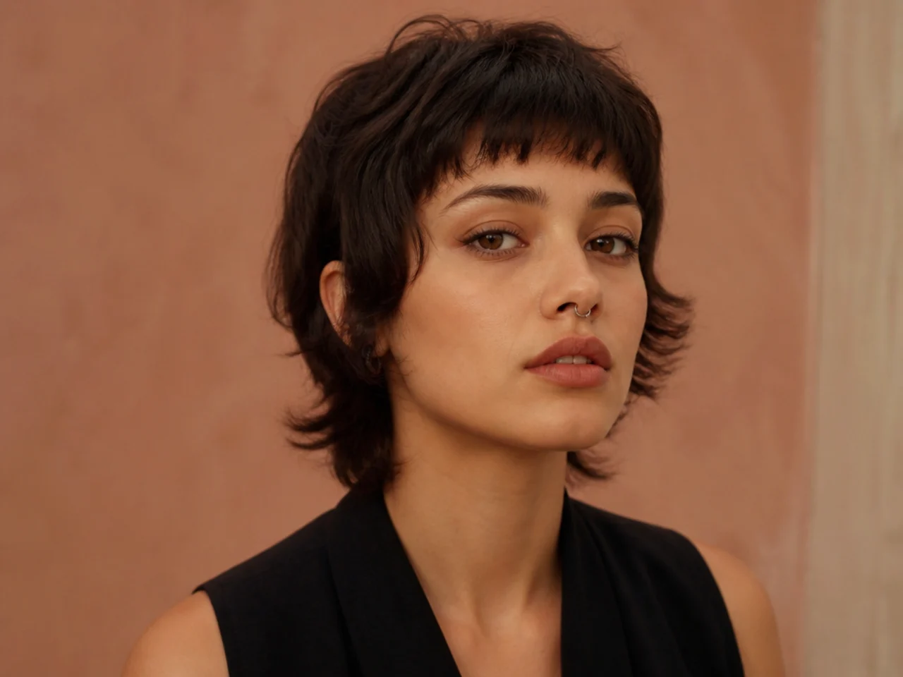 Ear-length wolf cut with a micro fringe