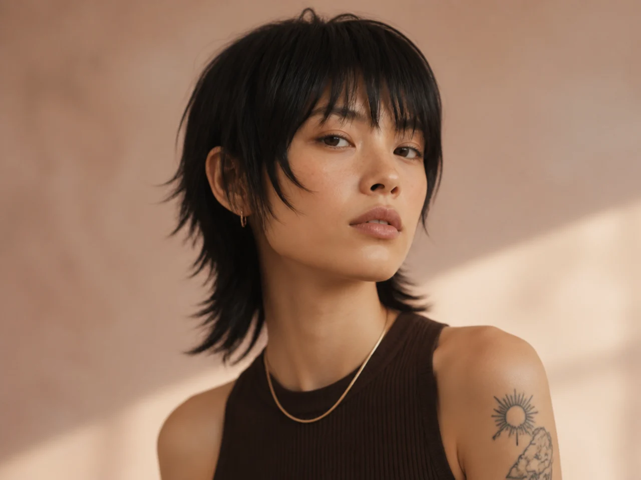 Short wolf cut on straight hair with point-cut layers