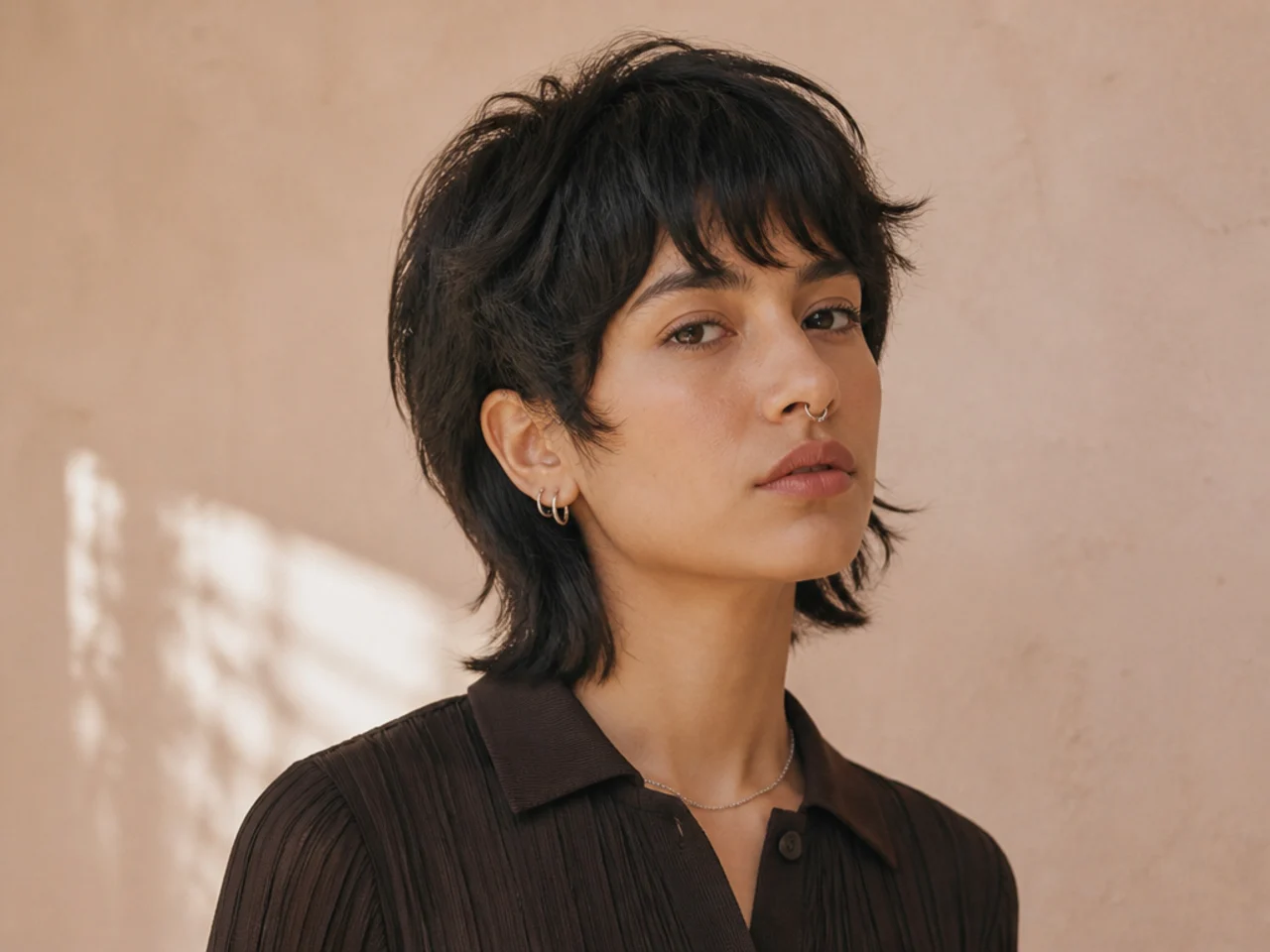 Short wolf cut with a blunt bottom line
