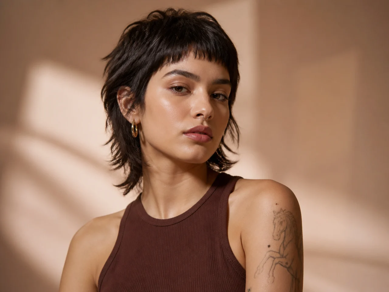 Short wolf cut with a micro fringe