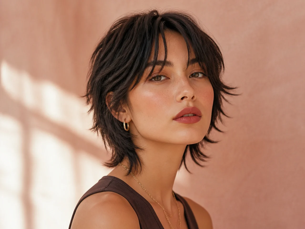 Short wolf cut with curtain bangs