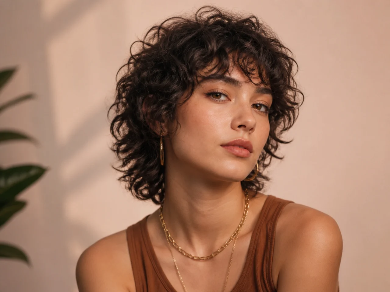Short curly wolf cut with defined layers
