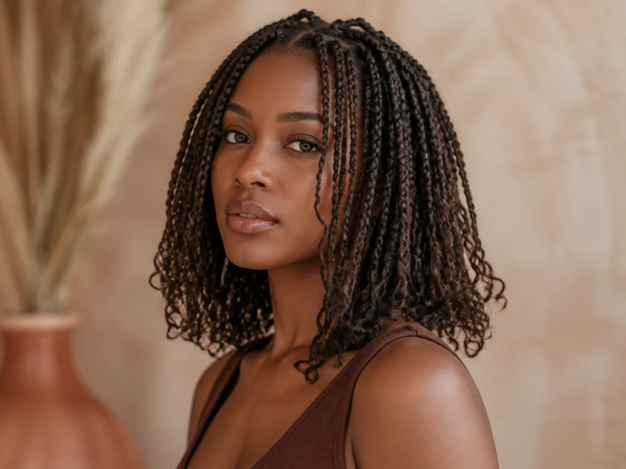 Boho shoulder length knotless braids