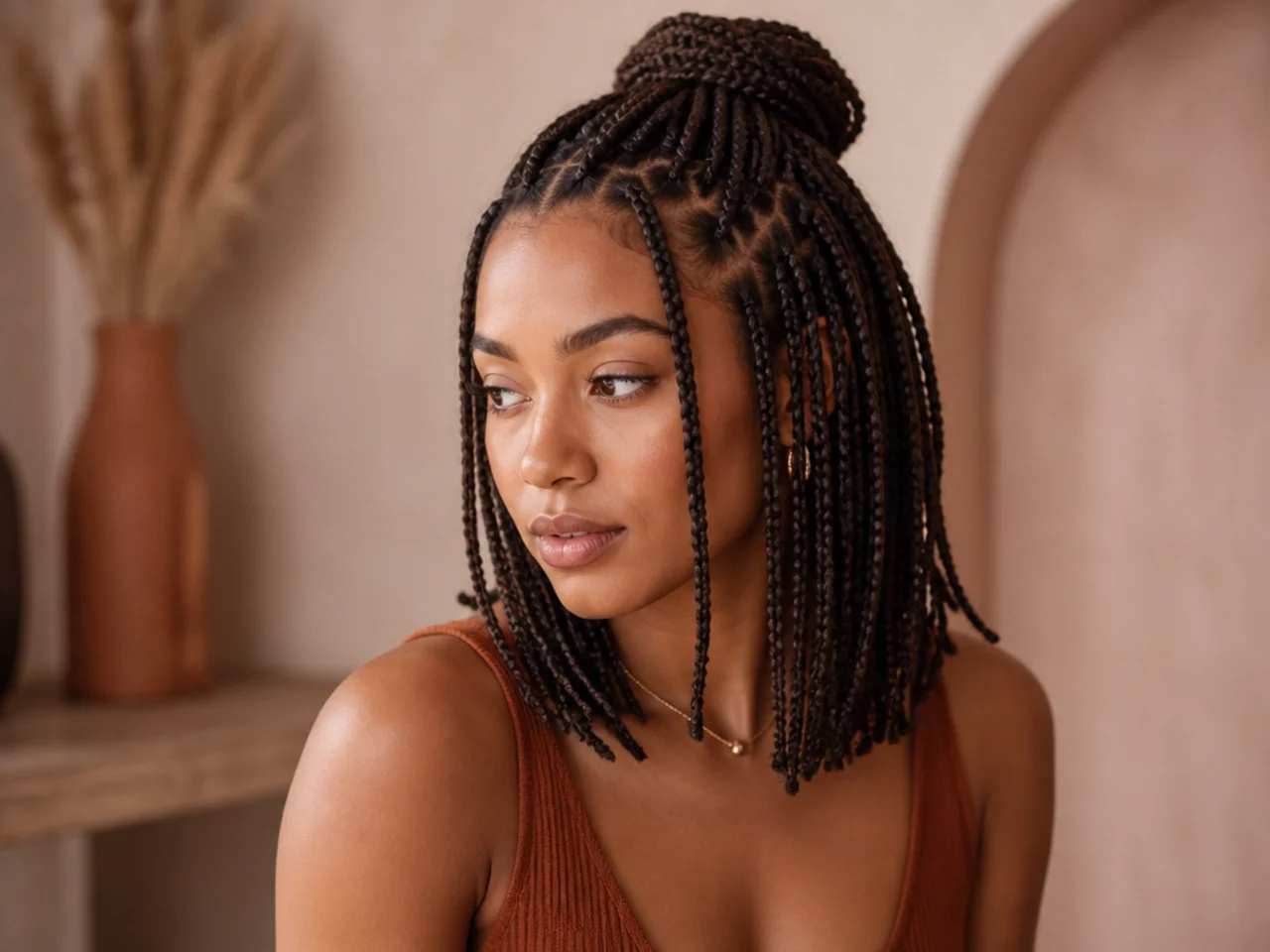 Shoulder length braids worn half up