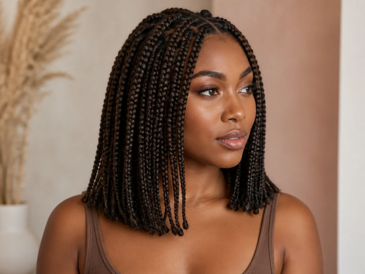 Knotless braids grazing the collarbone