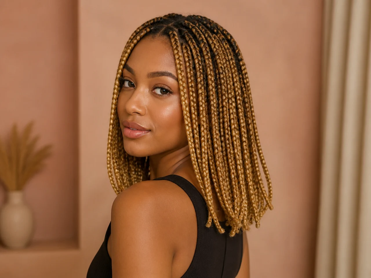 Honey blonde shoulder length braids
