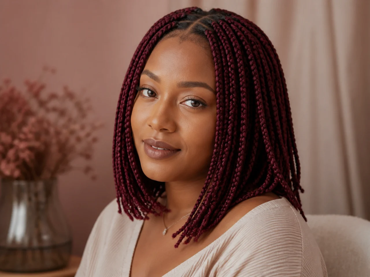 Burgundy shoulder length braids