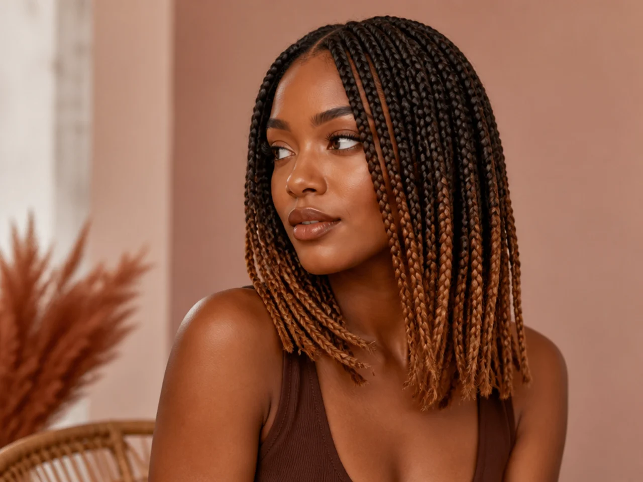 Ombré shoulder length knotless braids