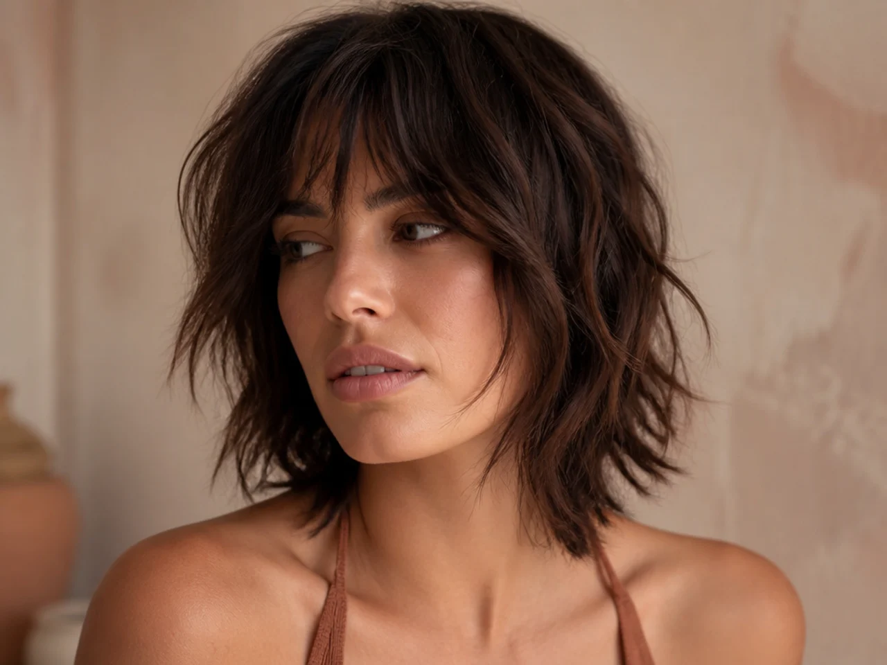 A razored shoulder length shag with finely tapered piecey ends