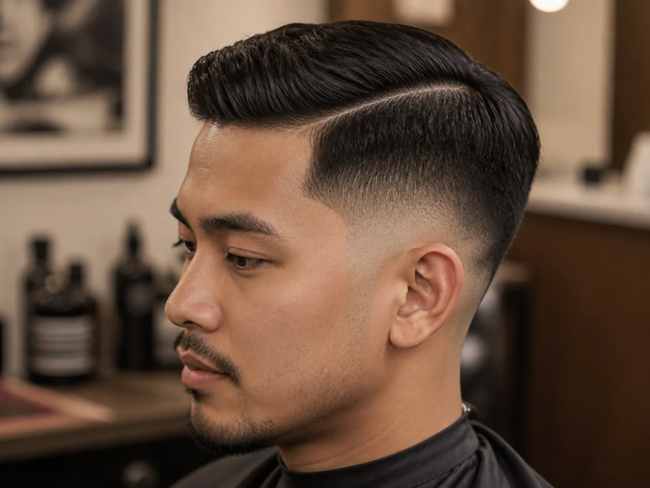 Temple fade side part with fade only at the temples