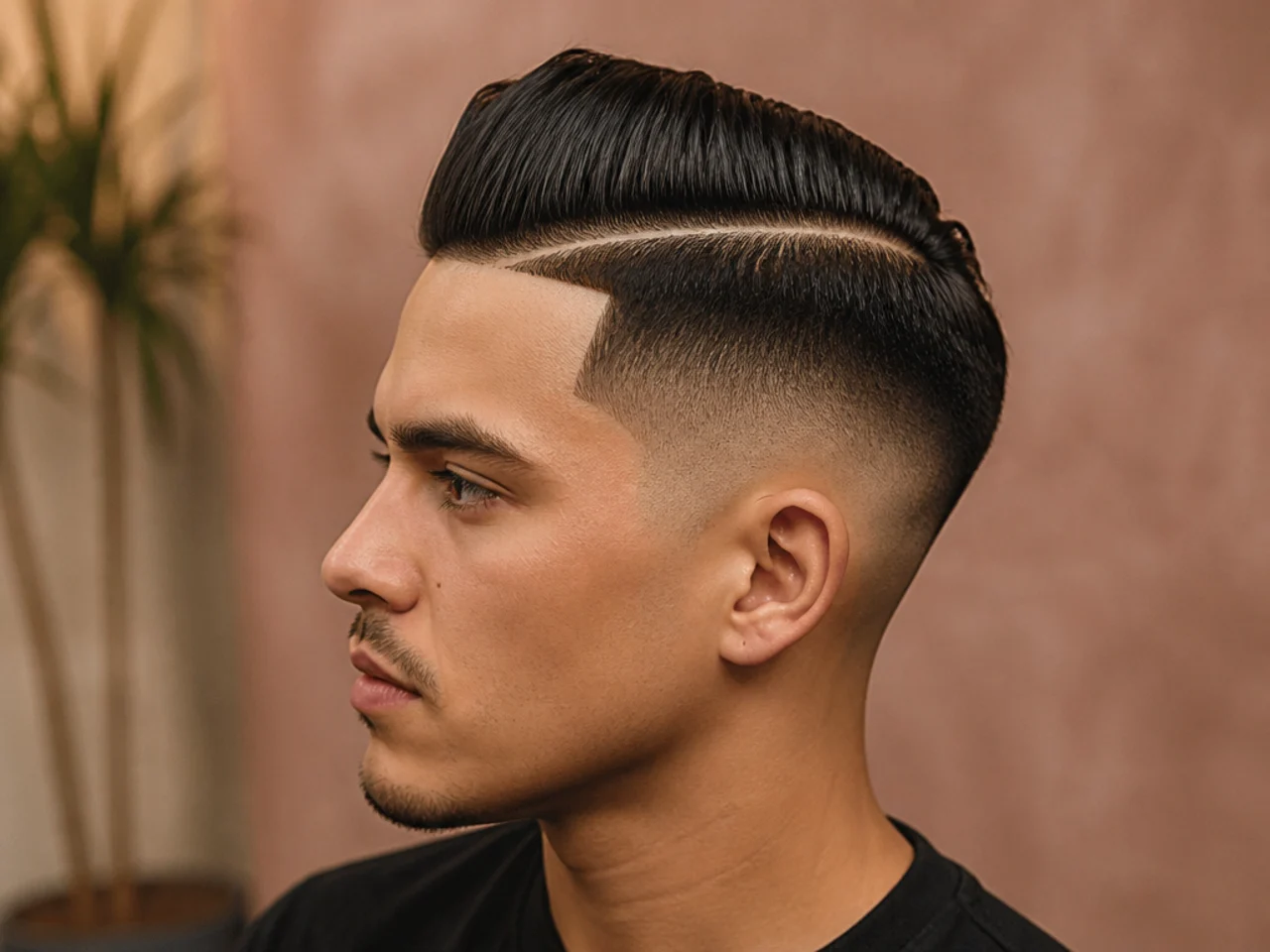 Razored line-up fade side part with sharp forehead edge