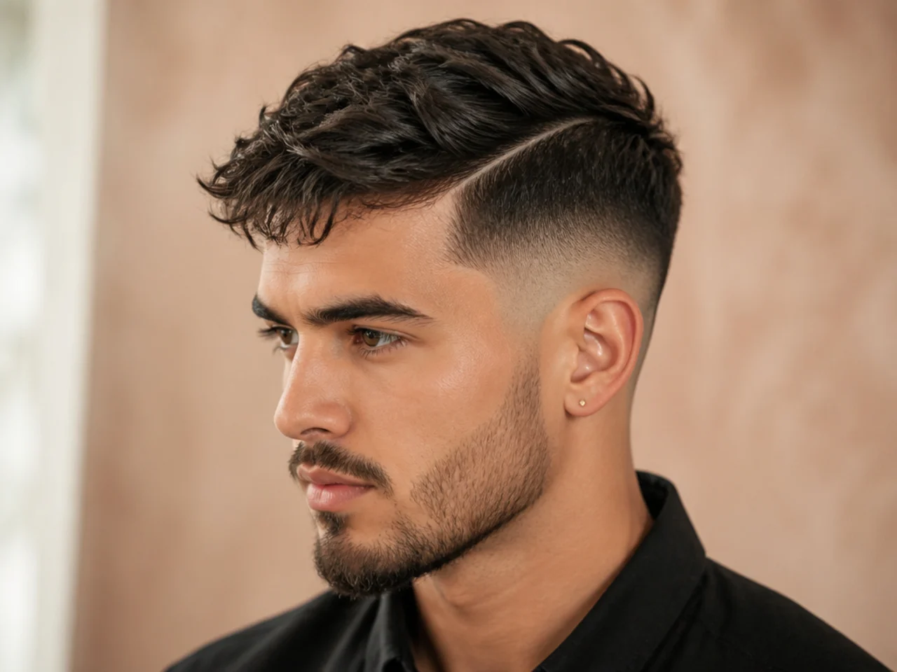 Textured crop fade side part with point-cut short top