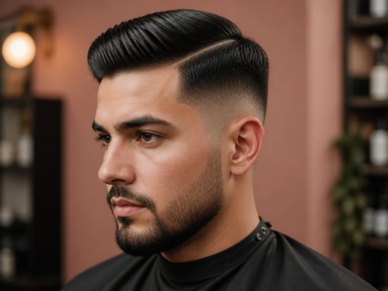 Mid fade side part starting at the temple line