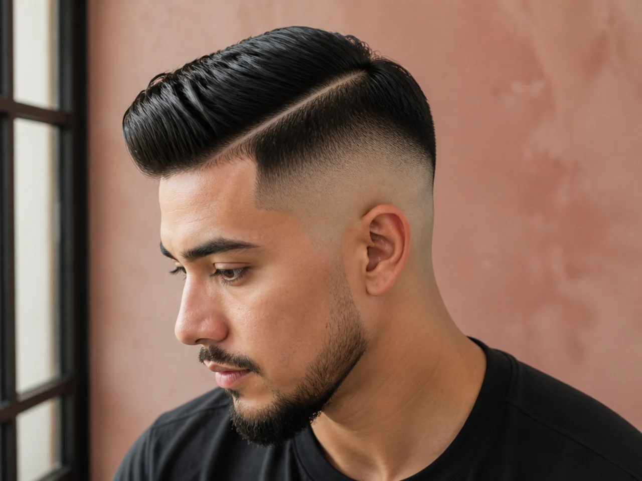 Bald fade side part with razor-finished lower sides