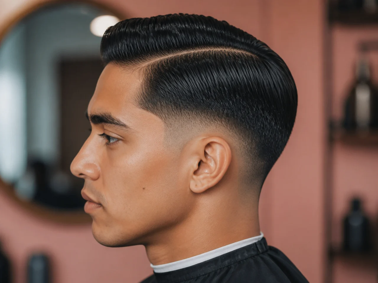 Taper fade side part with softer clipper transition