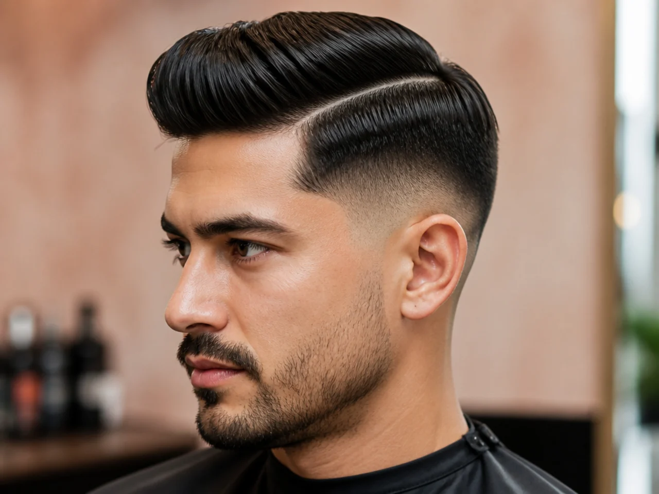 Mid taper fade side part with textured top