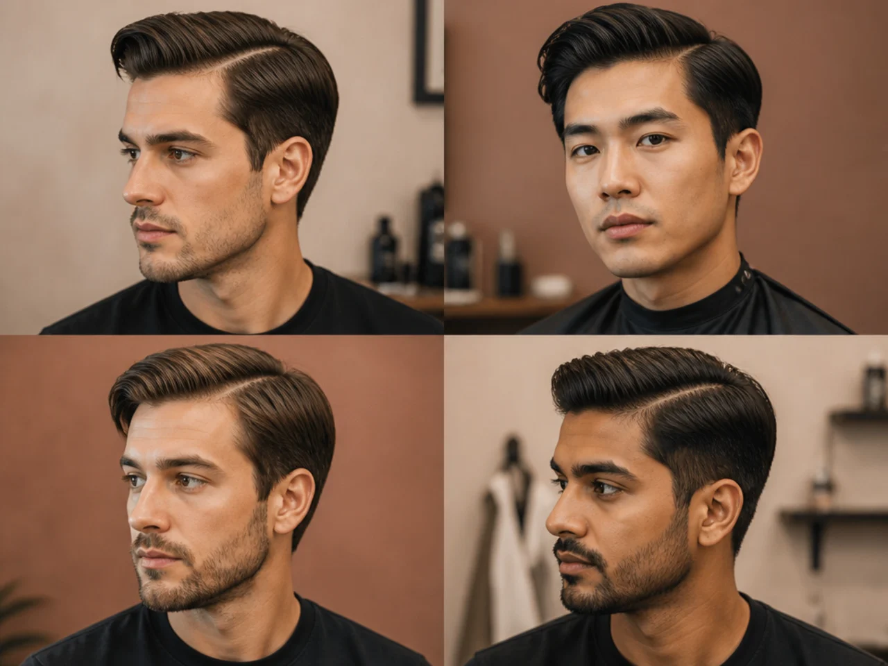 Classic scissor-tapered side part on medium-length top
