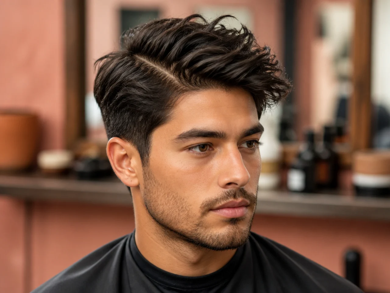 Textured matte side part with point-cut top