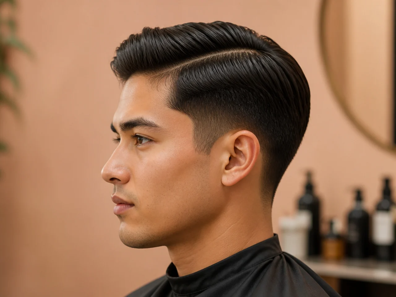 Side part with subtle low taper at the neckline