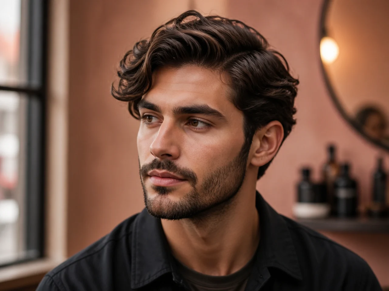 Wavy textured side part built around natural wave