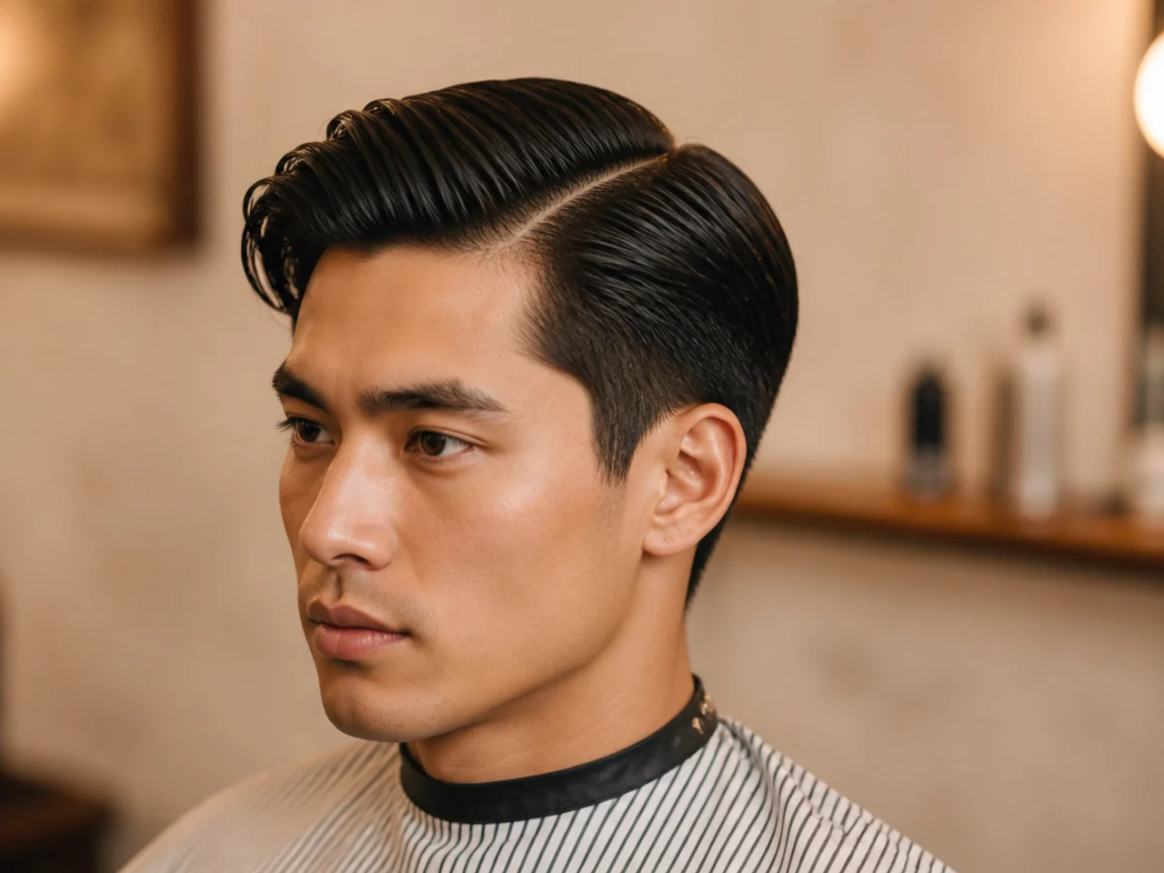 Traditional gentleman's side part with satin finish