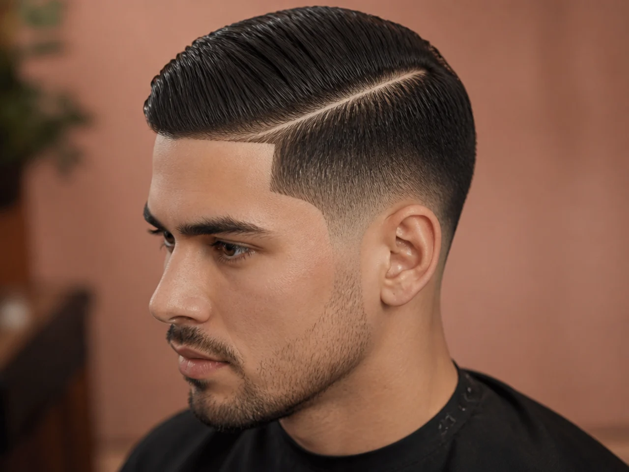Razored line up side part with sharp forehead edge