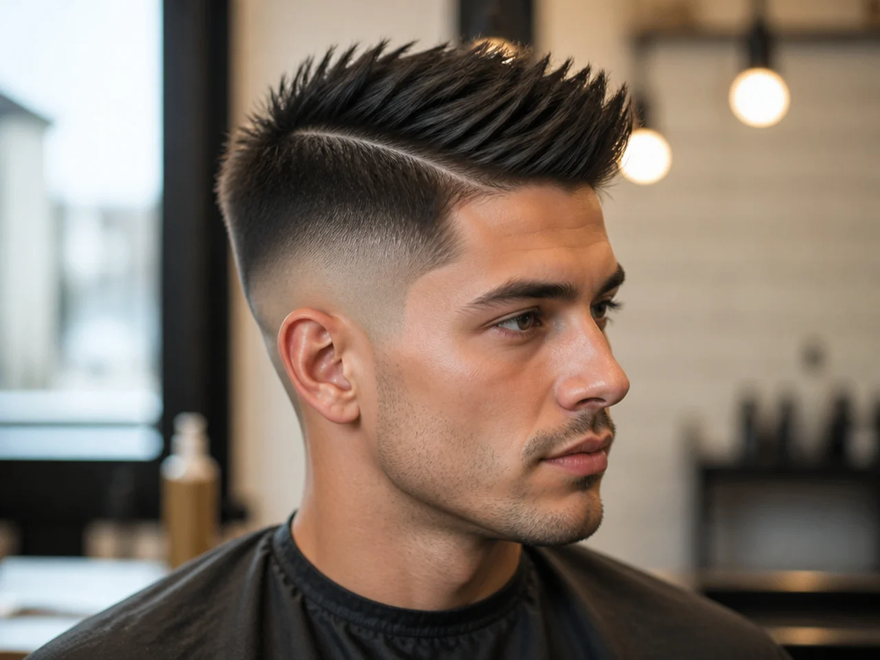 Cool Hard Side Part Fade with Spiky Fringe