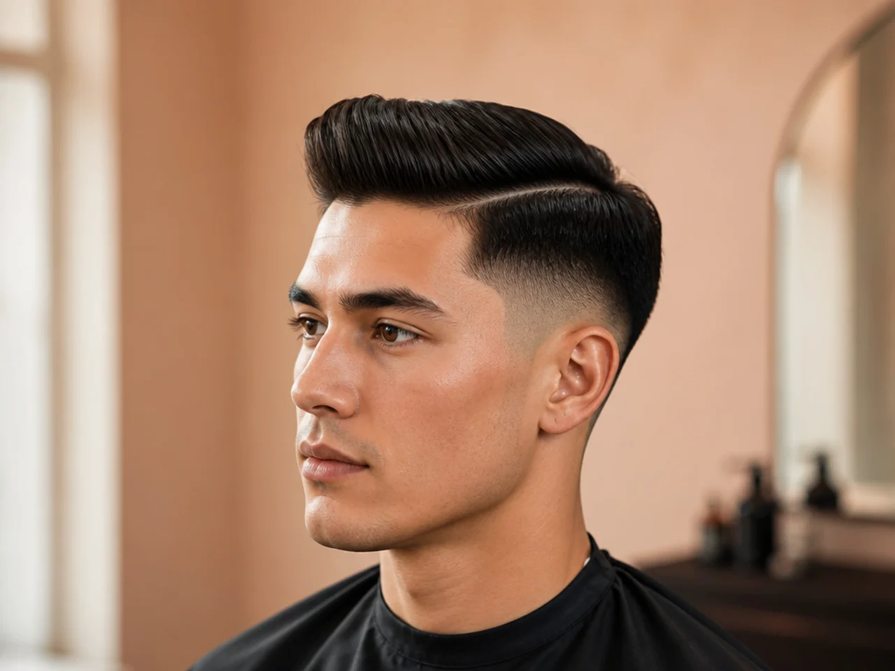 Short Parted Pompadour Taper Fade