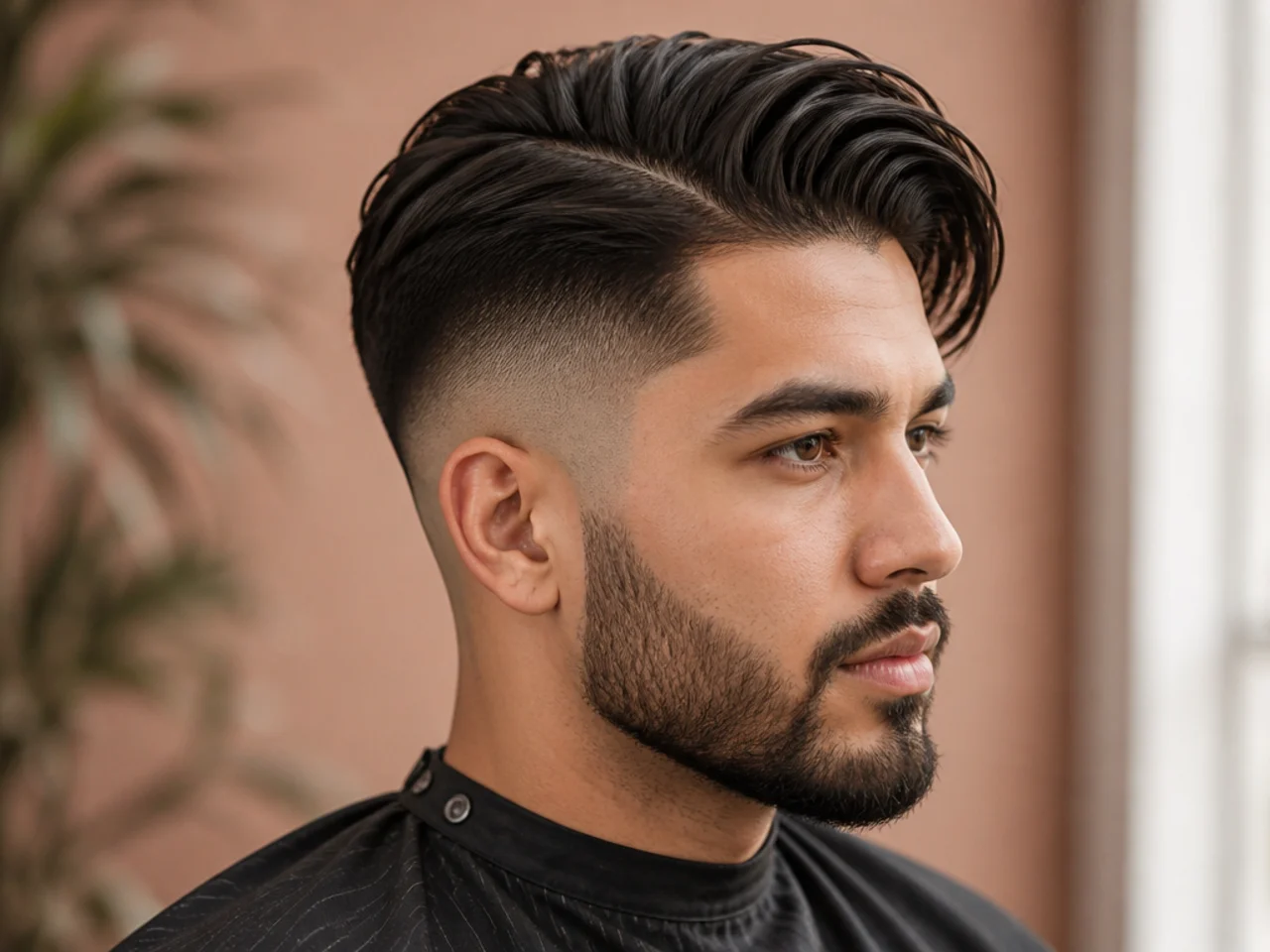 Long side part with a high skin fade climbing above the temple on a young man with four inches on top