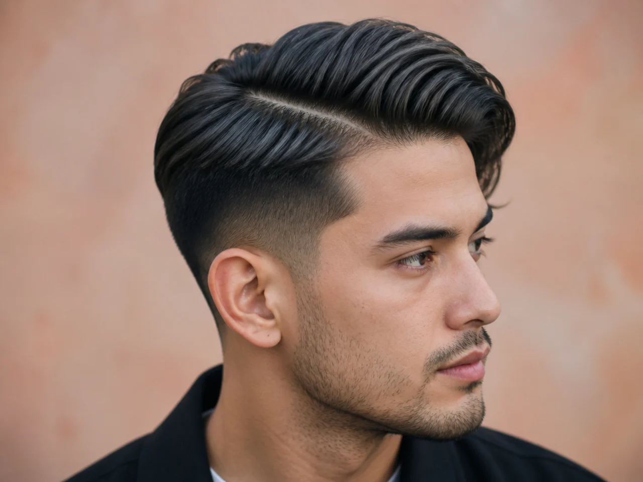 Medium side part with a disconnected No. 1 undercut and three inches of top swept from a defined parting on a young man